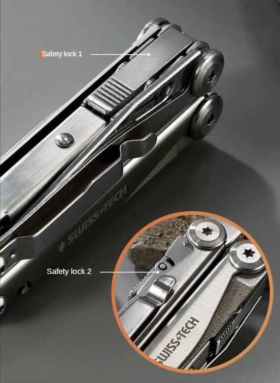 SWISS+TECH™ Multiherramienta 18 en 1 (Replica Leatherman Surge Wave con bloqueo de seguridad)